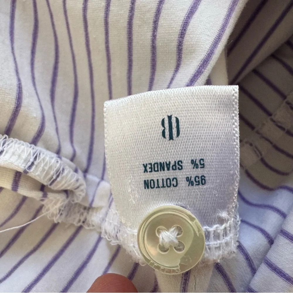 Holderness & Bourne Tailored Fit Mens Striped Polo White Purple BLUE MOUND LOGO